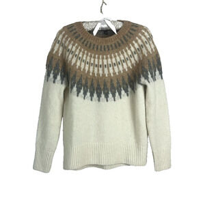 Banana Republic Sweater Women's XS Cream Fair Isle Fuzzy Alpaca Blend Ivory Ski